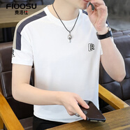 費洛仕短袖男v領(lǐng)t恤個(gè)性潮夏裝男士上衣純色棉線(xiàn)體恤夏季新款半袖上衣服 YH7123白色 M (105斤以下)