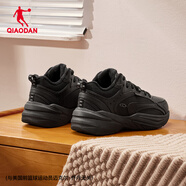 喬丹源生休閑鞋女鞋2025冬季加絨保暖網(wǎng)球鞋皮面運動(dòng)鞋老爹鞋跑步鞋 黑色/鯊魚(yú)灰（加絨） 39