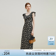 范思藍恩23FS12695韓系荷葉邊減齡連衣裙女夏季新款吊帶裙子 黑底碎花 M