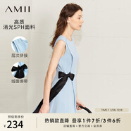 AMII女裝2025夏季新款優(yōu)雅通勤撞色綁帶圓領(lǐng)無(wú)袖連衣裙子女法 寧靜藍 XL 170/92A