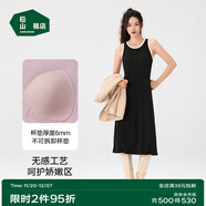 松山棉店商場(chǎng)同款二合一女士睡裙短袖小薄荷羅紋舒適親膚彈力夏季睡衣 帶杯背心裙-黑色 M （160）