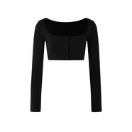 三色長(cháng)袖超短針織衫女春季新款修身套頭打底衫百搭u領(lǐng)上衣潮 黑色現貨 S S