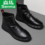 森馬（senma）秋季拉鏈馬丁靴男英倫切爾西短靴休閑皮靴防水防滑高幫工作皮鞋 黑色PU-DC88（高*幫） 42