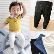 男女童仿牛仔小腳褲兒童鉛筆褲修身純棉寶寶薄款打底褲子休閑褲潮 白色仿牛仔褲 73 73cm