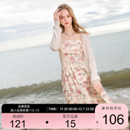 三彩2025夏季新款碎花吊帶裙無(wú)袖高腰連衣裙顯瘦A字裙長(cháng)裙度假M