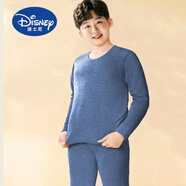 迪士尼（Disney）青少年胖童羊l毛蠶絲大碼保暖內衣套裝加肥加大德絨秋衣秋褲秋冬 牛仔藍(升級款)雙面羊毛套餐 175 L 適用95-115斤