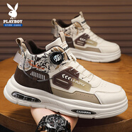 花花公子（PLAYBOY）鞋子男鞋2025秋冬季高幫老爹鞋男士休閑鞋氣墊厚底運動(dòng)鞋 米卡42