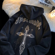 蕭蕭布落復古高街重磅寬松衛衣春秋潮牌國潮男裝聯(lián)名2023連帽情侶衛衣男 ND-Y03黑色 M