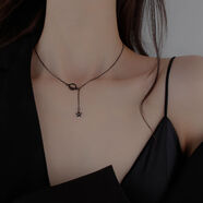 buhesyt黑色玫瑰choker頸鏈女短款純銀項鏈2024新款鎖骨鏈脖子配飾 925純銀星球款黑色一條