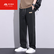 爵森馬公子（JUESENMAGONGZI）冰絲寬松直筒休閑長(cháng)褲子男士夏季薄款潮牌高街闊腿天絲牛仔褲男款 016黑色+016黑色 M 【建議100-110斤】