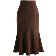 小紅書(shū)同款魚(yú)尾裙半身裙秋裝2025新款女時(shí)尚秋冬毛呢包臀裙荷葉邊 棕色 3XL 3XL