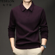 太子龍（TEDELON）加絨加厚長(cháng)袖t恤男士翻領(lǐng)polo衫秋冬新款打底衫休閑爸爸裝 深紫色 M 165/48