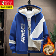 啄木鳥(niǎo)外套男2025春秋冬季新款青少年潮流寬松休閑連帽加絨開(kāi)衫上衣服裝 A516藍色加絨款 M