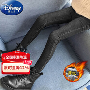 迪士尼（Disney）女童牛仔褲春秋新款瘦版緊身長(cháng)褲彈力修身兒童小腳褲中大童鉛筆褲 黑色鉛筆褲薄絨 150