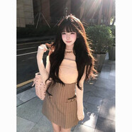 辣妹套裝女秋小個(gè)子修身長(cháng)袖針織上衣條紋包臀半身短裙子兩件套 簡(jiǎn)約韓版氣質(zhì)短裙 XL