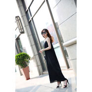 春夏打底新款歐美大碼寬松吊帶裙打底裙雙層雪紡連衣裙內搭中長(cháng)裙 升級版加厚不透肉黑色130cm XS XS建議90-105斤