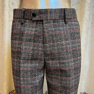 AX阿瑪尼秋冬新款 歐美男羊毛格子修身九分褲潮流街拍小腳褲長(cháng)褲 紅格子長(cháng)褲 偏深 S