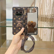 原奘華為mateX5手機殼全包殼膜一體帶支架Mate X6手機套輕奢斜挎可背 [棕色-普通邊框前殼]可愛(ài)小熊+老花皮質(zhì)背鏈（含支 華為 Mate X5