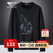 七匹狼（SEPTWOLVES）長(cháng)袖T恤男春冬季圓領(lǐng)衛衣男士休閑打底衫圖案印花體恤衫男裝上衣 001(黑色)-3239款 2XL (180)
