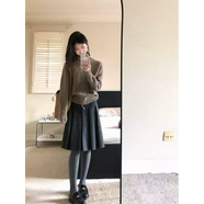 灰色毛呢五分中裙女秋冬加厚大碼胖mm顯瘦梨形中長(cháng)裙a字百褶裙子 深灰色五分裙 XXS S