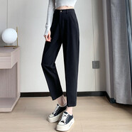 西褲女職業(yè)小腳長(cháng)褲OL春夏新款修身顯瘦高腰九分休閑直筒鉛筆褲薄 黑色_【后半松緊腰】 S 【85-95斤】