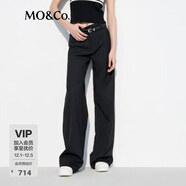 MO&Co.休閑褲簡(jiǎn)約設計感中高腰及地直筒闊腿褲(附腰帶)黑色摩安珂 黑色 M 165