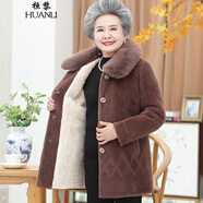 桓黎 冬季老年人衣服仿水貂毛加絨加厚外套奶奶裝冬中老年女裝媽媽裝 棕咖色上衣 XL 建議90-105斤