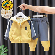 G.duck小黃鴨男嬰的天鵝絨套裝秋冬小中型兒童的衣服運動(dòng)衫嬰兒兒 BB58-黃色加絨套裝 BB58-黃色加 80 CM