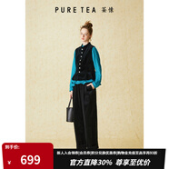 茶·愫【膠囊衣櫥】puretea茶愫平絨棉休閑褲女彈力松緊直筒褲2024秋新 石墨黑 L