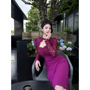 韓國性感蕾絲鏤空包臀修身顯身材拼接連衣裙 紫紅色 XS XS