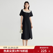 獨束大碼女裝優(yōu)雅蕾絲花邊領(lǐng)小黑裙夏裝赫本風(fēng)高腰A字中長(cháng)款裙子 赫本黑-長(cháng)款 3XL (尺碼：5)
