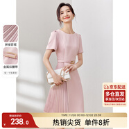 尚都比拉設計感拼接連衣裙夏季高級感氣質(zhì)百褶裙小個(gè)子中長(cháng)裙子 粉陶色 XL