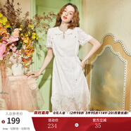 兩三事玉容清影 2025春季新款新中式蕾絲拼接旗袍裙翻領(lǐng)連衣裙 白色 L