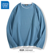 真維斯（JEANSWEST） 華夫格長袖男衛(wèi)衣2025年秋冬新款情侶裝休閑寬松加大碼胖子顯瘦 牛仔藍(lán) L(推薦體重110斤-130斤左右)