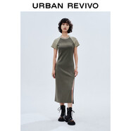 UR2024秋季新款女潮流休閑字母印花開(kāi)衩短袖連衣裙UWV740104