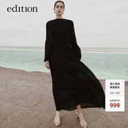 edition連衣裙女新款復古宮廷風(fēng)黑色壓褶氣質(zhì)長(cháng)裙禮服裙 黑色 S