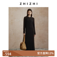 致知ZHIZHI 玉燭新羊毛圈圈紗連衣裙女24秋新寬松直身松弛 黛黑色 XS