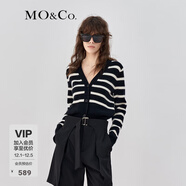 MO&Co.【綿羊毛×山羊絨】小香風(fēng)針織衫條紋短款千金針織開(kāi)衫摩安珂 黑白條色-第1批 XS 155