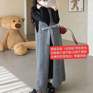 孕婦冬天一整套毛衣裙馬甲裙套裝2025秋冬新款半高領(lǐng)連衣裙兩件套 灰色蝴蝶結兩面穿馬甲+黑色連衣裙（優(yōu)質(zhì)版） M 85-115