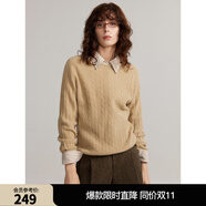 ELLE【100%綿羊毛】寬松圓領(lǐng)毛衣女2024冬裝新款慵懶軟糯毛針織衫 卡其 M