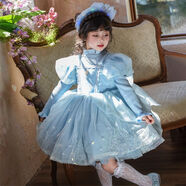 冰雪奇緣艾莎公主裙毛衣套裝秋冬新款時(shí)髦甜美蓬蓬紗連衣裙兩件套 艾莎公主裙+毛衣+頭箍 內有蓬蓬紗 均碼 100 身高90cm左右