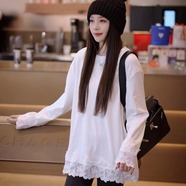 妃麗慕尚設計感蕾絲花邊德絨長(cháng)袖打底衫女秋冬季寬松中長(cháng)款遮屁股t恤上衣 2004白色 M 建議115斤以?xún)?
                                         title=