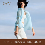 OVV春夏熱賣(mài)女裝桑蠶絲醋酸雪紡縐分割設計輕薄透氣短袖襯衫 淺藍（凈色）06 S