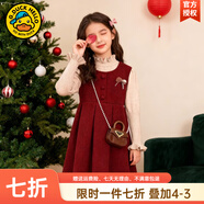 G.duck小黃鴨童裝女童連衣裙冬季新款兒童裙子女大童衣服圣誕新年公主裙 紅色套裝 160 建議150-160cm12-13歲
