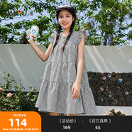 三福無(wú)袖連衣裙2025夏飛飛袖甜美寬松公主裙A字裙子娃娃裙女裝499690 黑白格 L