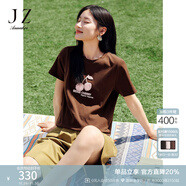 玖姿·安娜蔻【蜜意生活】活力減齡櫻桃釘珠短袖T恤女2025夏季新款 咖啡-第二批 XL