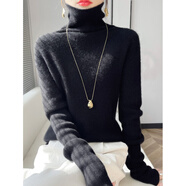 VPVZ大堆堆領(lǐng)長(cháng)袖女毛衣2024冬季新款高領(lǐng)內搭加厚毛衫百搭打底衫 黑色 S