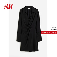 H&M女裝連衣裙秋季復古翻領(lǐng)氣質(zhì)長(cháng)袖通勤襯衫式休閑連身裙1187810 黑色 XS 155/80