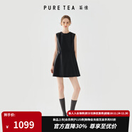 茶·愫【反叛千金】puretea茶愫pu皮無(wú)袖A字收腰連衣裙女2025年秋季新款 石墨黑 S