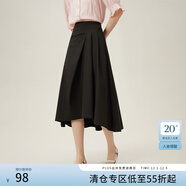 范思藍恩法式不規則a字半身裙女中長(cháng)款設計感氣質(zhì)百褶裙24FS12104 黑色 XS